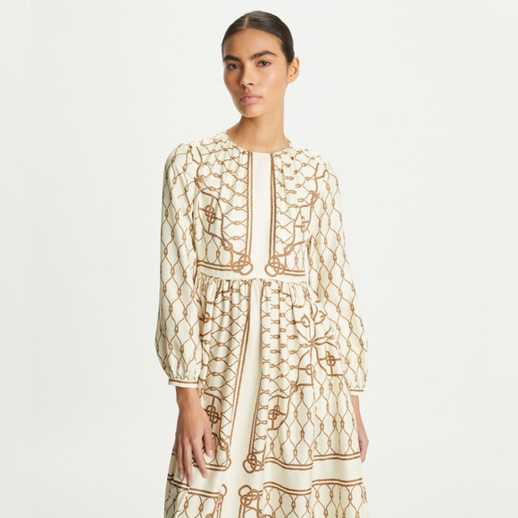 NWT Tory Burch Printed Gathered Silk-twill Maxi Dress - Neutrals $998 00 - Picture 5 of 11
